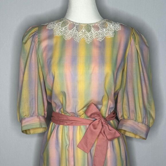 Vintage Stuart Alan Pastel Rainbow Striped Midi Dress - Picture 2 of 8